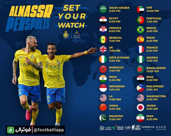  ساعت دیدار پرسپولیس و النصر در اقصی نقاط جهان