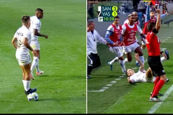 حرکت جنجالی بازیکن سانتوس ایستادن روی توپ