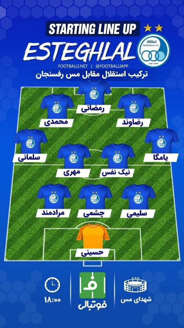  اختصاصی فوتبالی  شماتیک ترکیب استقلال مقابل مس رفسنجان