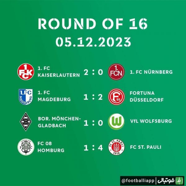  نتایج دیدارهای دیشب جام حذفی آلمان