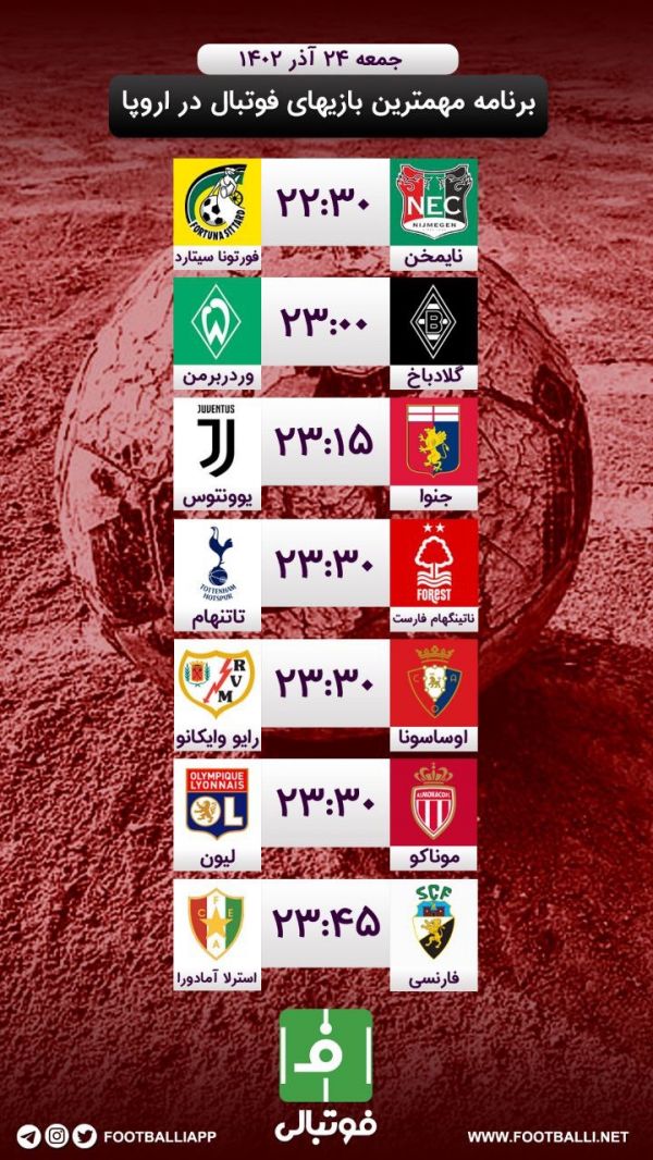  اختصاصی فوتبالی  برنامه مهم‌ترین بازی‌های فوتبال در اروپا