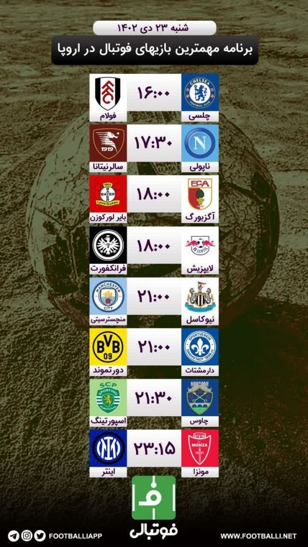  اختصاصی فوتبالی  برنامه مهمترین بازیهای فوتبال در اروپا