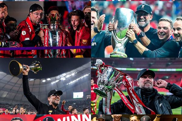 قابی از جامهایی که کلوپ در لیورپول به دست آورده است