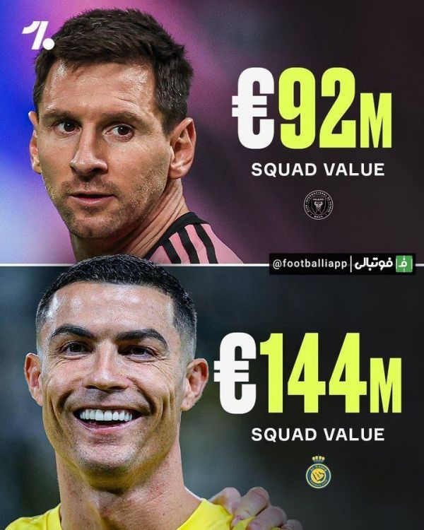  اینفوگرافی  مقایسه ارزش اسکواد النصر و اینتر میامی به بهانه دیدار دوستانه امشب دو تیم