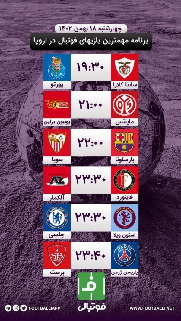  اختصاصی فوتبالی  برنامه مهم‌ترین بازی‌های فوتبال در اروپا
