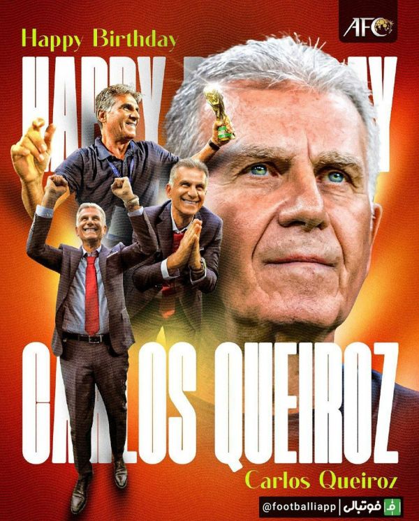 پوستر صفحه AFC فارسی به بهانه تولد 71 سالگی کارلوس کی‌روش، سرمربی سابق تیم ملی ایران