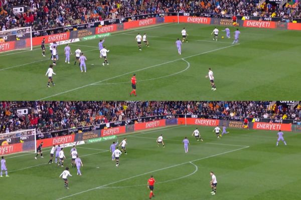  عکسی که نشان می‌دهد داور دقیقا هنگام سانتر کردن براهیم دیاز سوت زده است