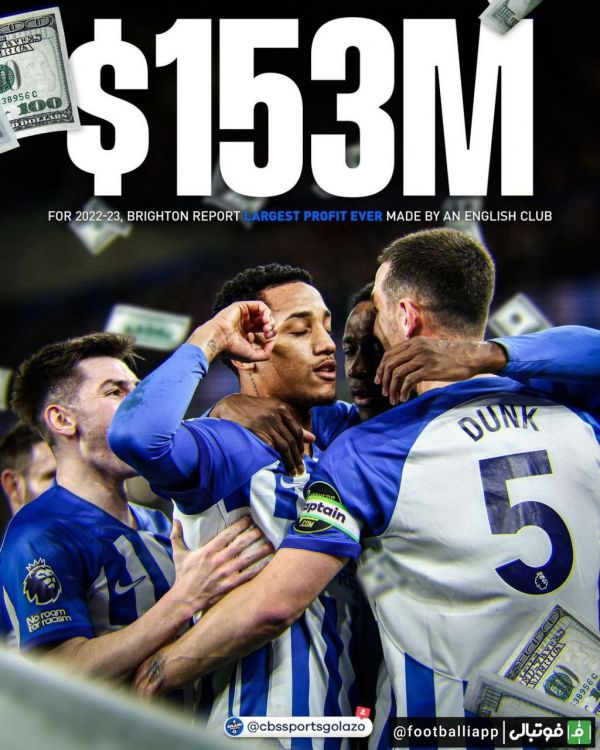  اینفوگرافی  برایتون با احتساب و کسر مالیات، سود 153 میلیون دلاری را برای آخرین سال مالی خود ثبت کرده است؛ ثبت رکورد برای یک باشگاه انگلیسی  این رقم بدون احتساب فروش 140 میلیون یورویی مویزس کایسدو و روبرت سانچز به چلسی است