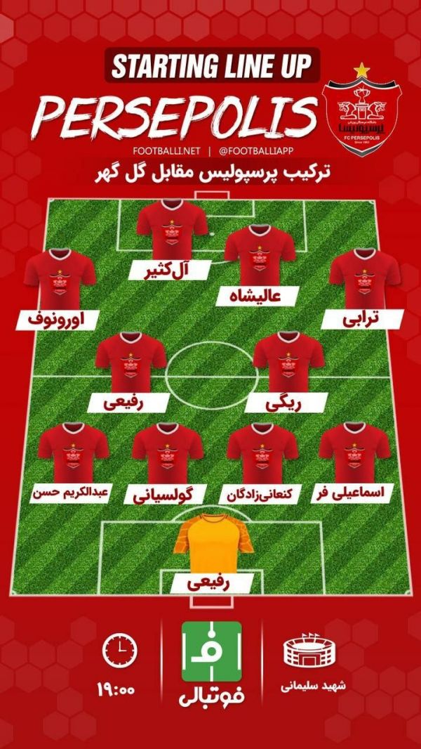  اختصاصی فوتبالی  شماتیک ترکیب پرسپولیس مقابل گل گهر سیرجان