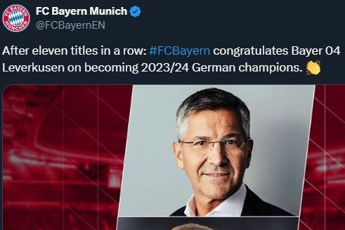  تبریک طعنه آمیز بایرن مونیخ به بایرلورکوزن پس از قهرمانی در بوندسلیگا