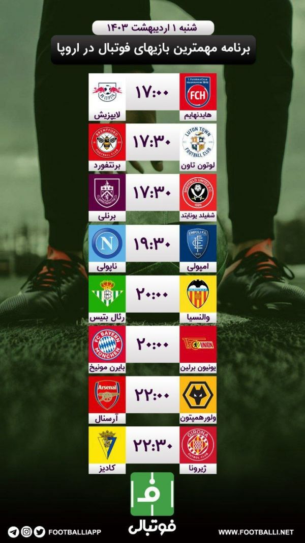  اختصاصی فوتبالی  برنامه مهم‌ترین بازی‌های فوتبال در اروپا