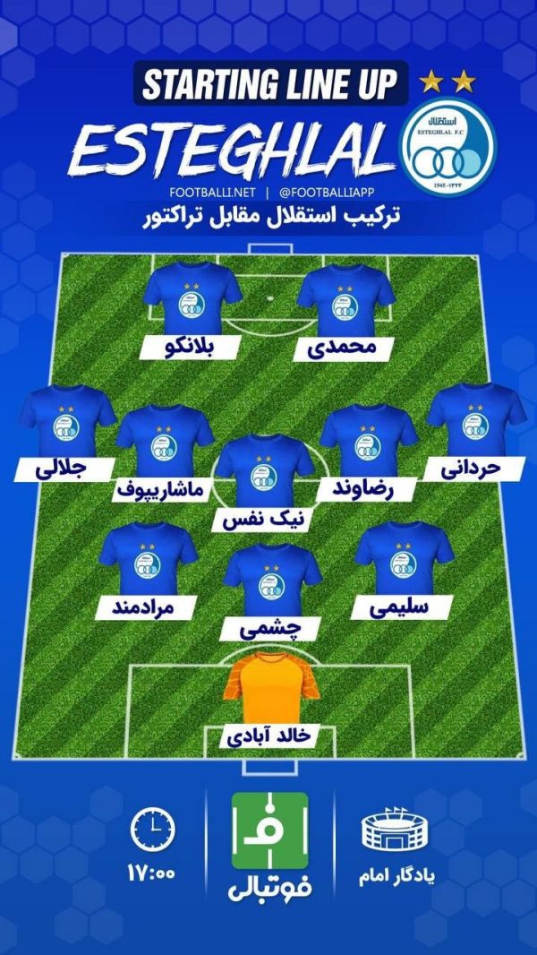  اختصاصی فوتبالی  شماتیک ترکیب استقلال برای دیدار با تراکتور