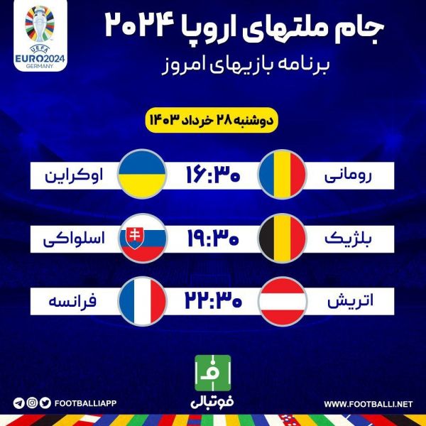  اختصاصی فوتبالی  برنامه بازی‌های امروز جام ملت‌های اروپا ۲۰۲۴