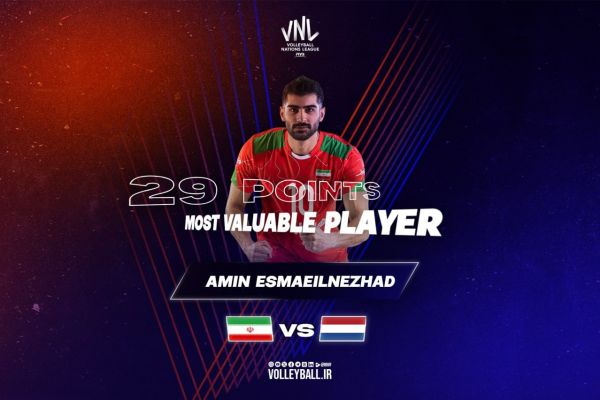 لیگ ملت های والیبال اسماعیلنژاد امتیازآورترین بازیکن ایران برابر هلند