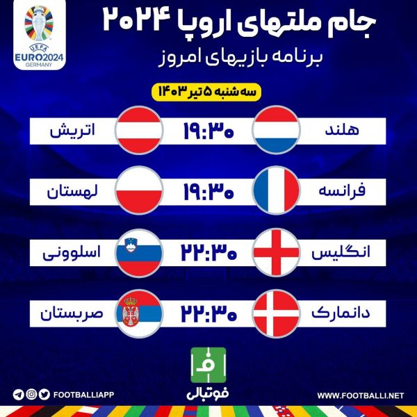  اختصاصی فوتبالی  برنامه بازی‌های امروز جام ملت‌های اروپا