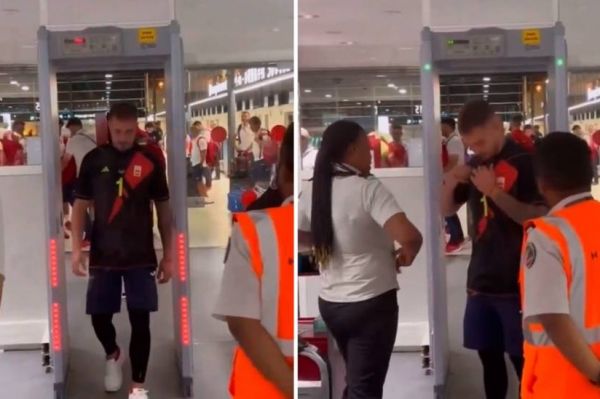 شوخی بامزه دروازه بان پیاسجی با ماموران امنیتی در فرودگاه