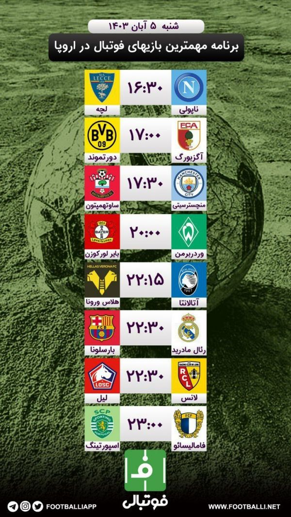  اختصاصی فوتبالی  برنامه مهمترین بازیهای فوتبال در اروپا