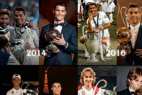 بازیکنان رئال مادرید پس از فتح لیگ قهرمانان اروپا توپ طلا میبردند عکس