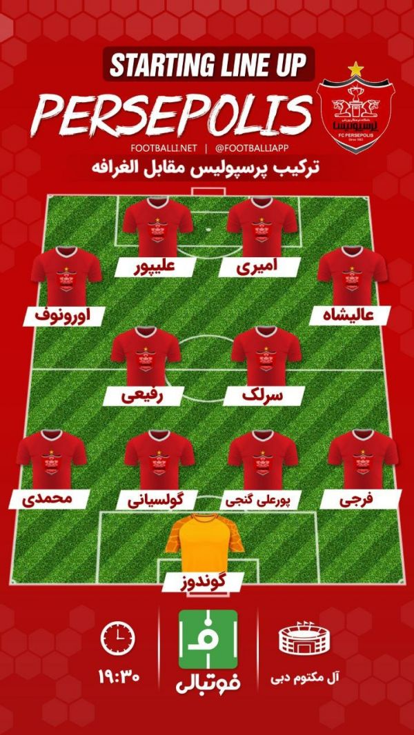  اختصاصی فوتبالی  شماتیک ترکیب پرسپولیس برای دیدار با الغرافه
