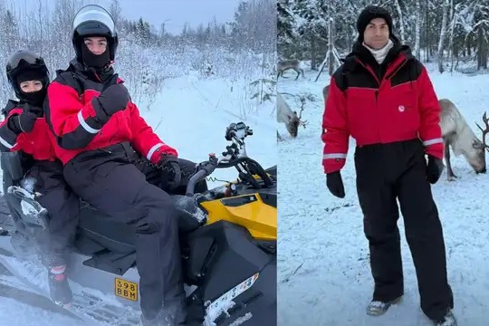 تعطیلات برفی رونالدو اسنوموبیل سواری در هوای منفی هشت درجه