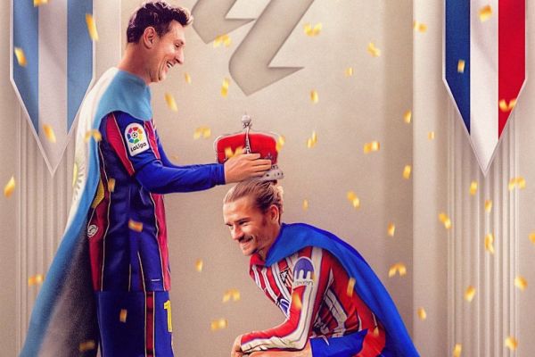 طرح جذاب بلیچرریپورت به مناسبت شکستن رکورد لیونل مسی توسط آنتوان گریزمان