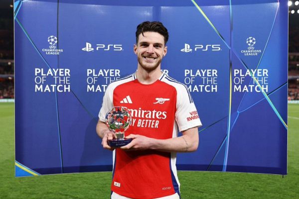  دکلان رایس بهترین بازیکن دیدار رئال‌مادرید و آرسنال