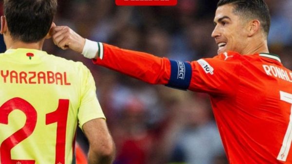 عکس؛ لحظهای که رونالدو گوش گلزن اسپانیا را کشید