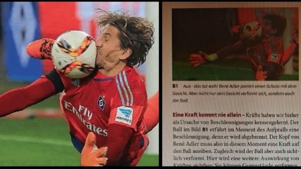 رابطه فیزیک و فوتبال؛ تصویر عجیب رنه آدلر در یک کتاب درسی آلمانی