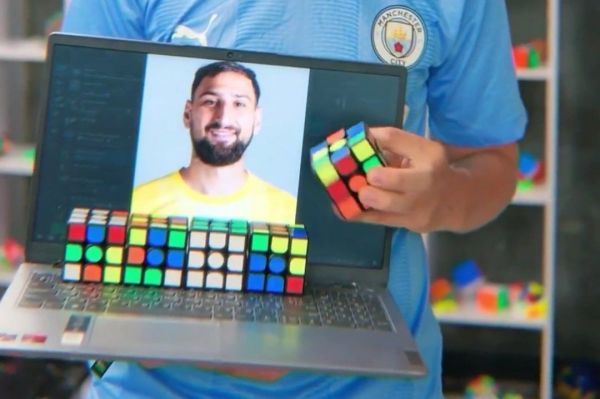 هوادار منچسترسیتی و ساخت چهره دوناروما با مکعب روبیک عکس