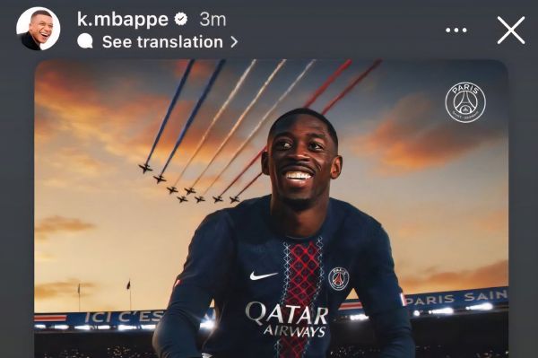  تبریک امباپه به عثمان دمبله پس از برنده شدن توپ طلا