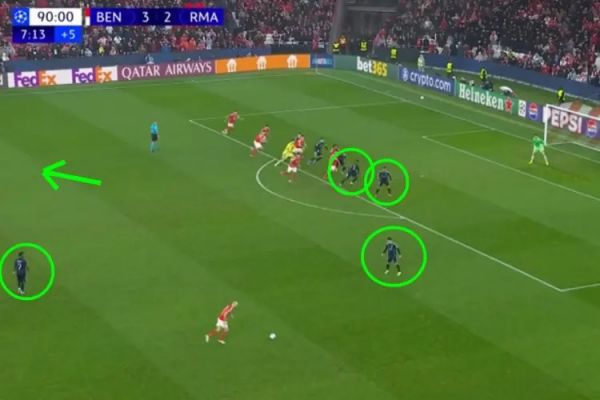  عکسی که فاجعه تاکتیکی رئال مادرید را روی گل چهارم بنفیکا نشان می‌دهد