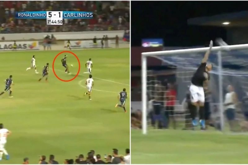 هتتریک رونالدینیو 41 ساله با ثبت یک گل چیپ فوقالعاده