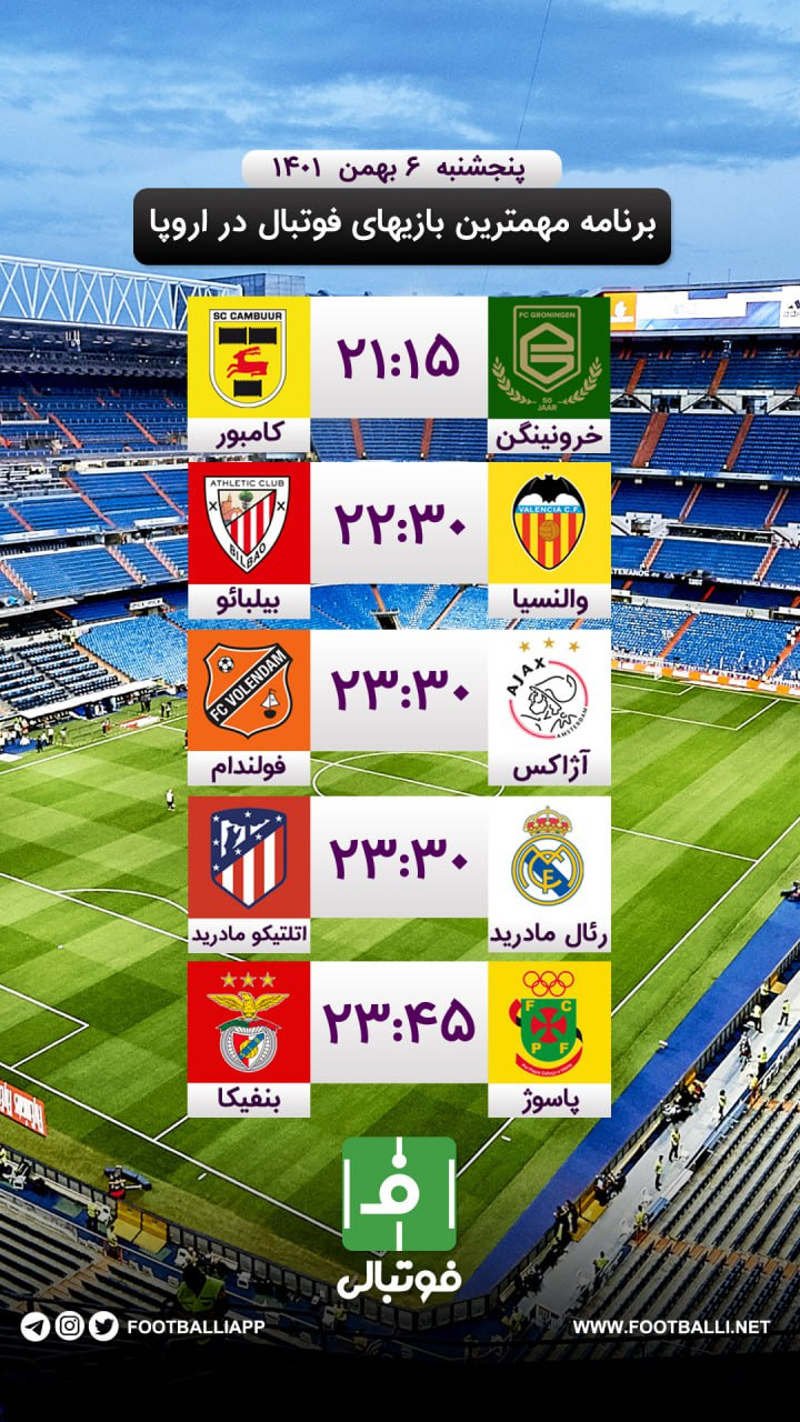 اختصاصی فوتبالی/ برنامه مهمترین بازیهای فوتبال در اروپا