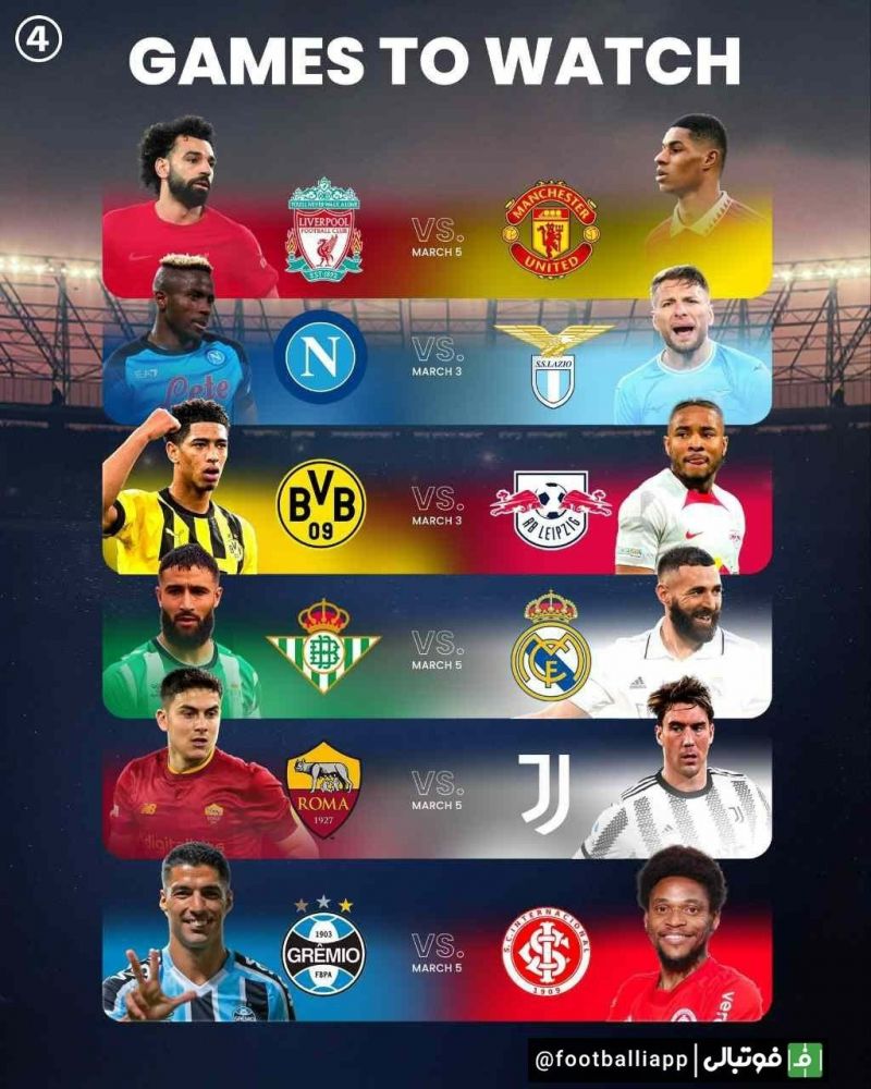 اینفوگرافی/ جذاب‌ترین تقابل های این هفته فوتبال اروپا