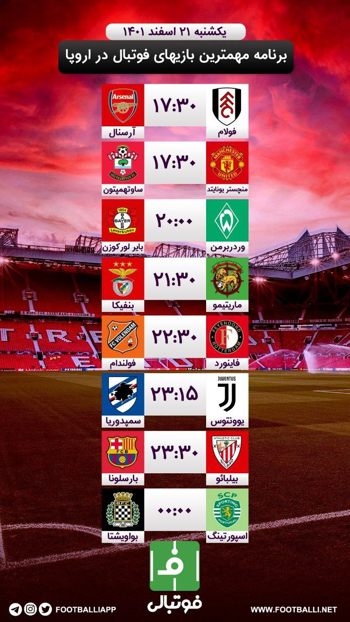اختصاصی/ برنامه مهمترین بازیهای فوتبال در اروپا