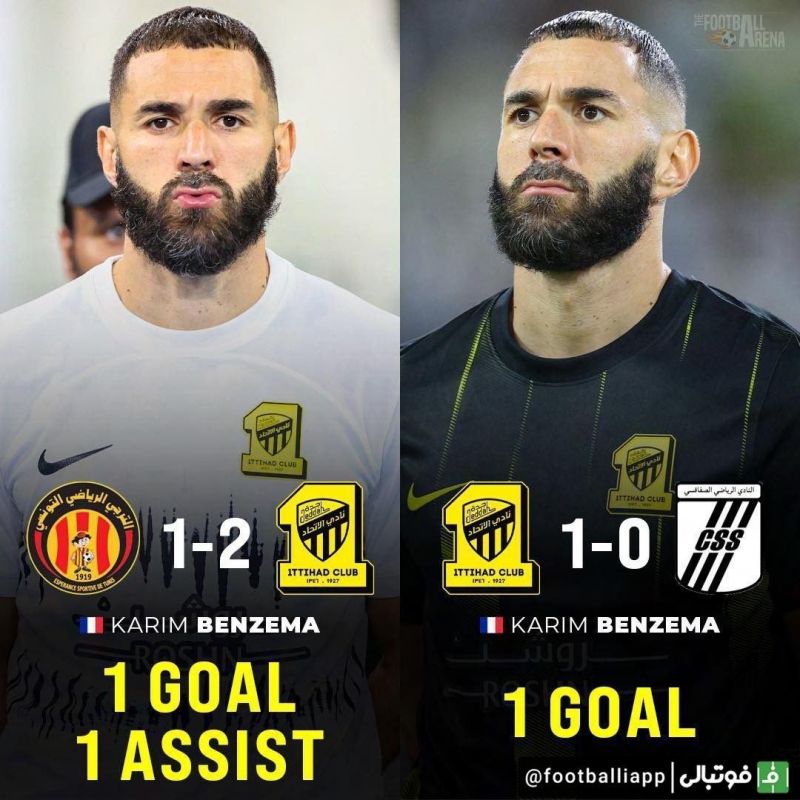 شروع طوفانی کریم بنزما در الاتحاد عربستان دو بازی : دو گل و یک پاس گل