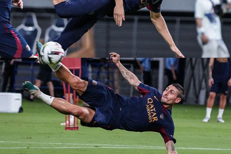 عکس؛ تمرین حرکات آکروباتیک در پاریسن ژرمن