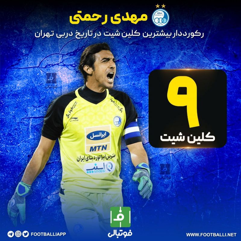 اینفوگرافی اختصاصی/ مهدی رحمتی رکورددار بیشترین کلین شیت در تاریخ دربی تهران