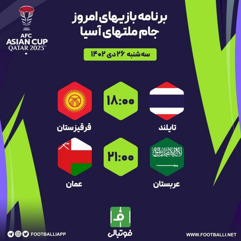 اختصاصی فوتبالی/ برنامه بازیهای امروز جام ملتهای آسیا