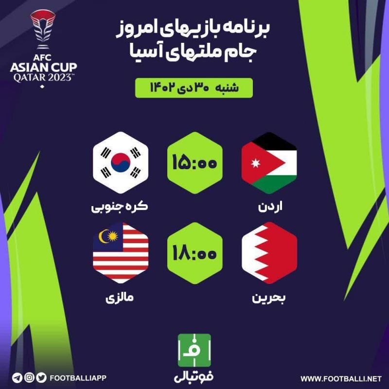 اختصاصی فوتبالی/ برنامه بازیهای امروز جام ملتهای آسیا