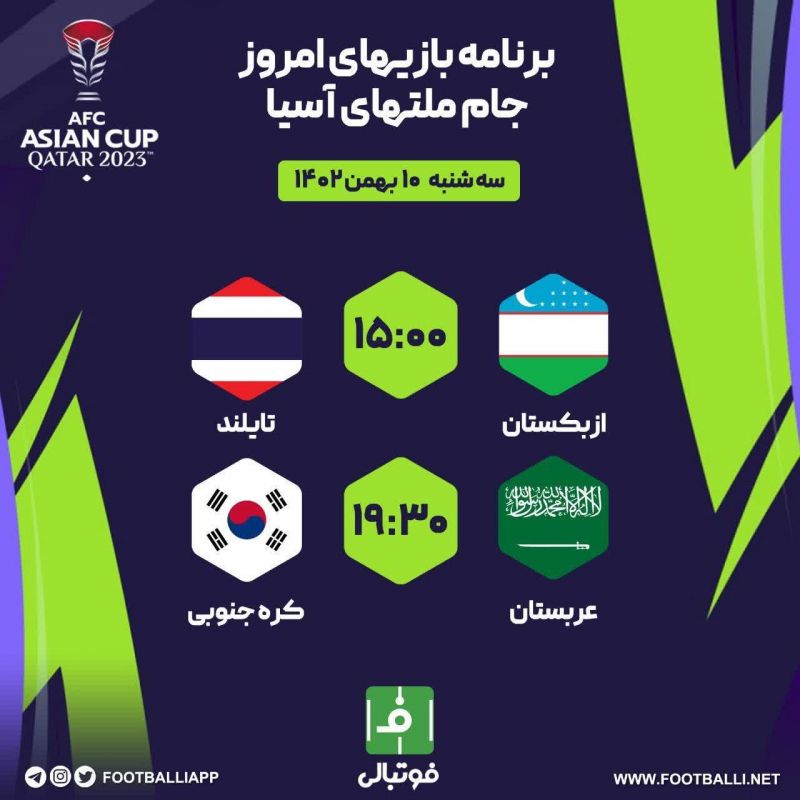 اختصاصی فوتبالی/ برنامه بازیهای امروز جام ملتهای آسیا