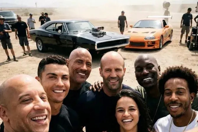 عکس/ رونالدو در کنار بازیگران فیلم سریع و خشن؛ واقعی یا هوش مصنوعی؟