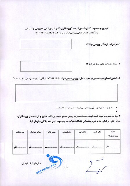 سقف بودجه به باشگاه‌ها ابلاغ شد (تصاویر)