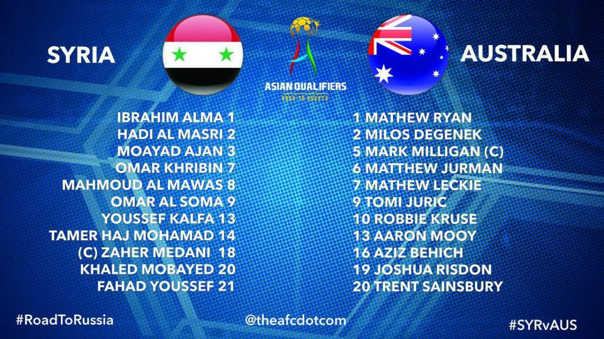 اعلام ترکیب تیمهای سوریه و استرالیا