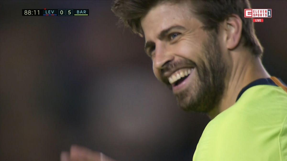 گل پنجم بارسلونا به لوانته (پیکه / پاس گل مسی)