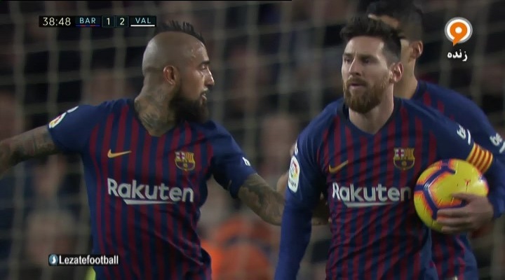 گل اول بارسلونا به والنسیا (مسی-پنالتی)