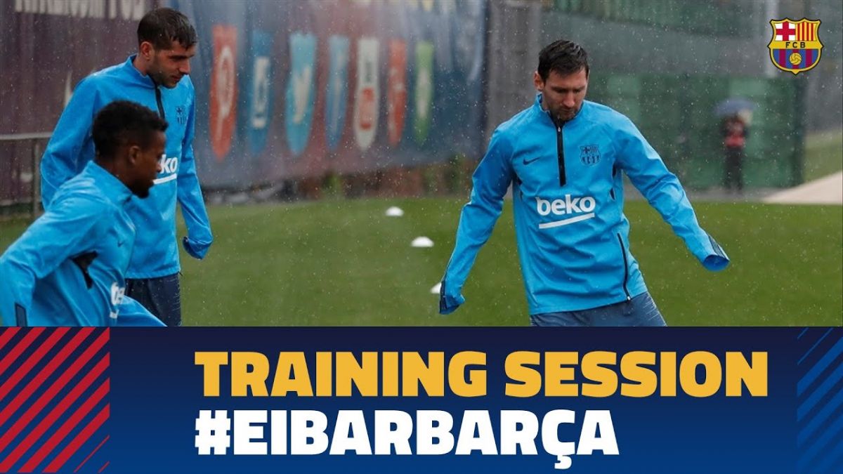 تمرین بارسلونا زیر بارش باران برای تقابل با ایبار