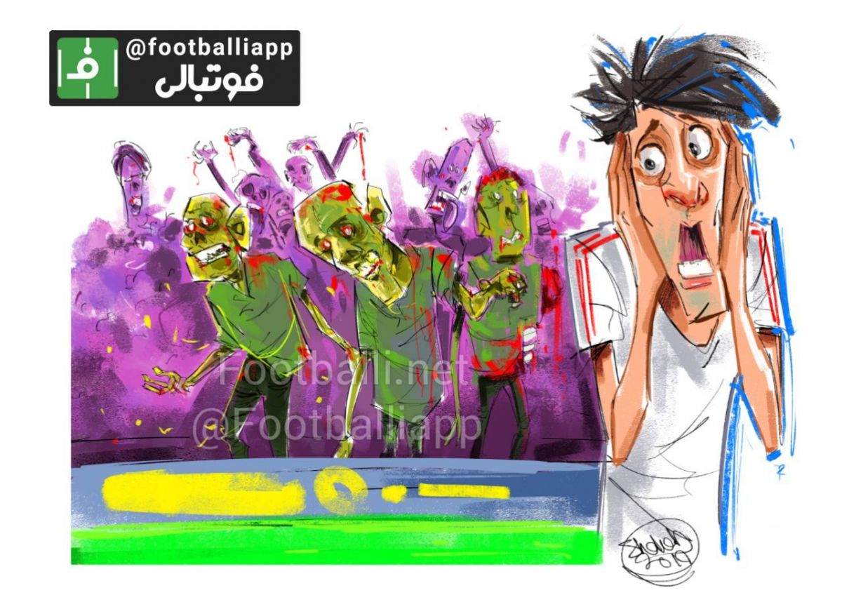 کاریکاتور اختصاصی/ ورود زامبی ها به ورزشگاه ها؛ وضعیت خطرناک سکوها در فوتبال ایران طرح از شهاب جعفرنژاد/ سایت فوتبالی