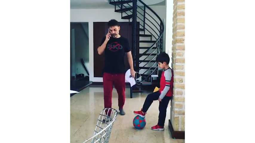 لایی خوردن پیمان معادی از پسرش