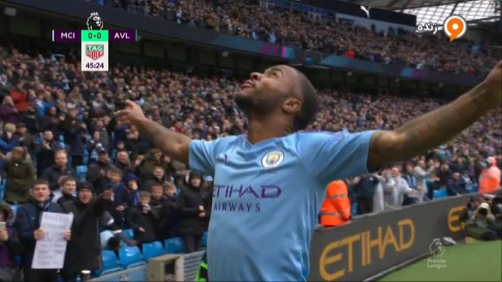 گل اول منچسترسیتی به استون ویلا (استرلینگ)